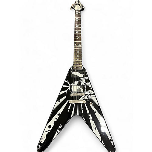 Epiphone Used Epiphone Robb Flynn Signature Baritone Flying V Black and White Solid Body Electric Guitar Black and White