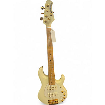 Used Ernie Ball Music Man Stingray HH 5 String white and gold Electric Bass Guitar