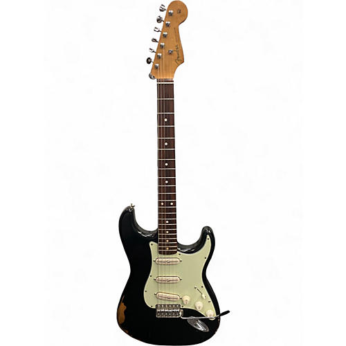 Used Fender 2018 MIM RAODWORN STRATOCASTER WITH PICKUP UPGRADE Black Solid Body Electric Guitar Black