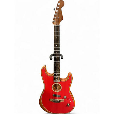 Used Fender American Acoustasonic Telecaster red Acoustic Electric Guitar