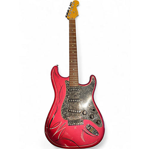 Used Fender American Deluxe Stratocaster Red With Black and White Pinstripe  Solid Body Electric Guitar Red With Black and White Pinstripe