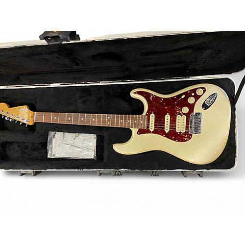 Used Fender American QMT Strat HSS Pale Moon Trans Black Classic White Solid Body Electric Guitar Classic White