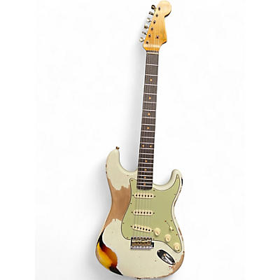 Used Fender CUSTOM SHOP 1960 STRAT HEAVY RELIC Olympic White over 3-Tone Sunburst Solid Body Electric Guitar