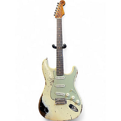 Used Fender Custom Shop GT11 Stratocaster Heavy Relic Olympic White over Black Solid Body Electric Guitar
