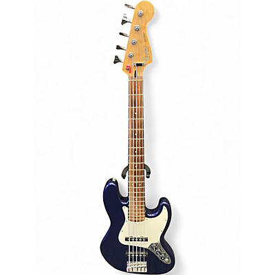 Used Fender Deluxe Jazz Bass V 5 String Midnight Blue Electric Bass Guitar