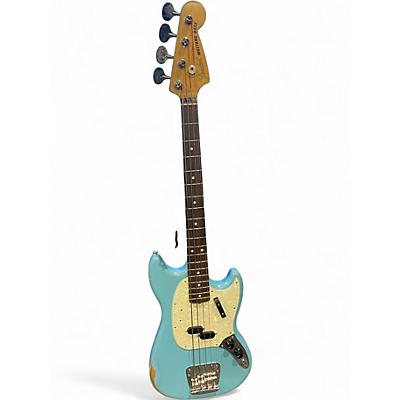 Used Fender Justin Meldal-Johnsen Road Worn Mustang Electric Bass Faded Daphne Blue Electric Bass Guitar