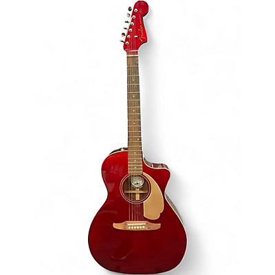 Used Fender Newporter Player Crimson Red Trans Acoustic Electric Guitar