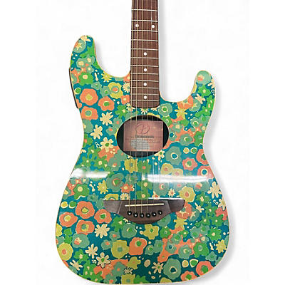 Used Fender Stratacoustic Flowers Acoustic Electric Guitar