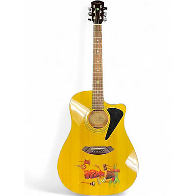 Used Fender Tiki Drummers Green Natural Acoustic Electric Guitar