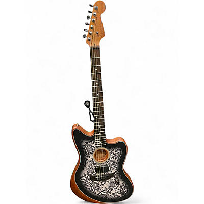 Used Fender american acoustasonic jazzmaster Black and Silver Acoustic Electric Guitar