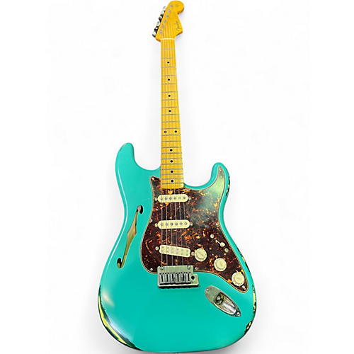 Used Fender ej thinline stratocaster Green Solid Body Electric Guitar Green
