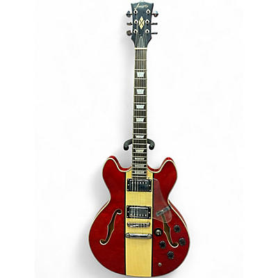 Used Firefly FF338 Cherry Racing Stripe Hollow Body Electric Guitar