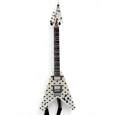 Used Firefly V Body White With Black Polka Dots Solid Body Electric Guitar