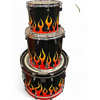 Used Gms Grand Master 3 Piece GRAND MASTER  BLACK WITH FLAMES Drum Kit