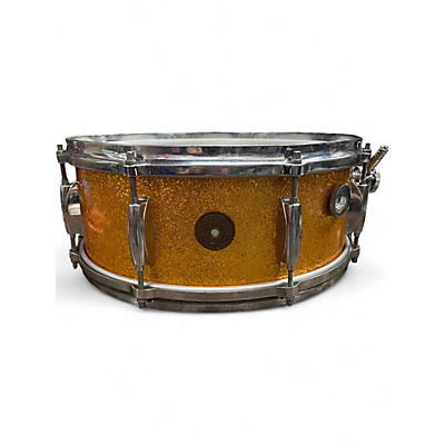 Used Gretsch Drums 14X5.5 Vintage Round Badge Progressive Jazz Snare Gold Sparkle Drum