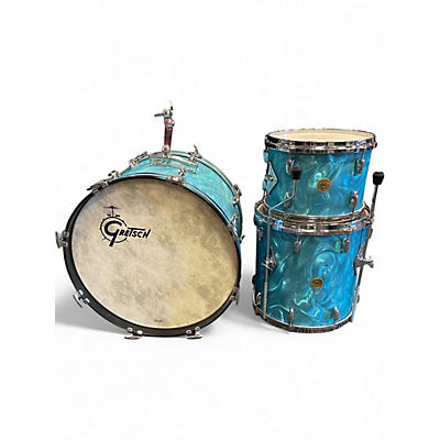 Used Gretsch Drums 3 Piece USA 50TH ANNIVERSARY AQUA SATIN FLAME Drum Kit