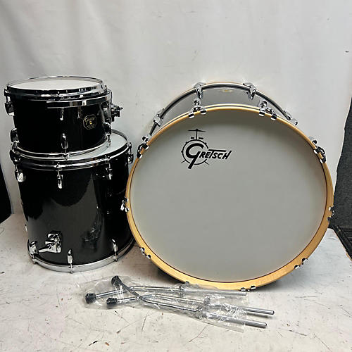 Gretsch Drums Used Gretsch Drums 3 piece USA Maple Gum Black Sparkle Drum Kit Black Sparkle