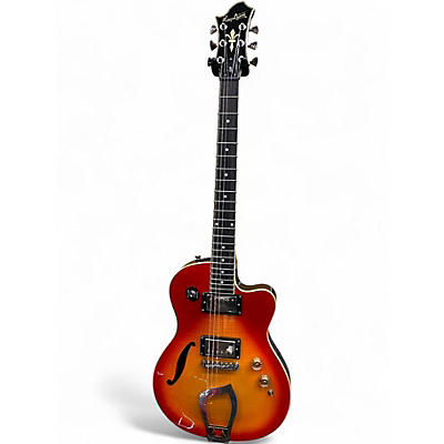 Used Hagstrom D2F Cherry Sunburst Hollow Body Electric Guitar