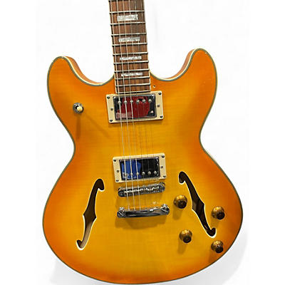 Used Harley Benton DC H3 Honey Burst Hollow Body Electric Guitar