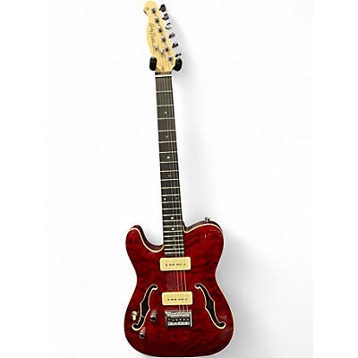 Used Harley Benton TE-90QM Trans Crimson Red Hollow Body Electric Guitar