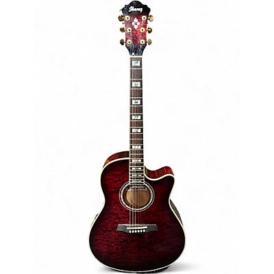 Used Ibanez AEF37E Trans Red Acoustic Electric Guitar