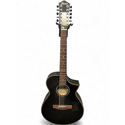 Used Ibanez AEWC4012FM Trans Black 12 String Acoustic Electric Guitar