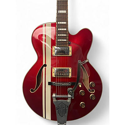 Used Ibanez AFS80T Artcore Red with White Stripes Hollow Body Electric Guitar