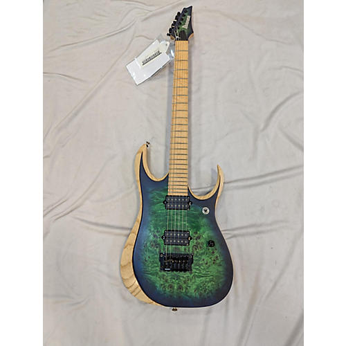 Ibanez Used Ibanez RGDIX6 Transparent Blue/Green Burl Solid Body Electric Guitar Transparent Blue/Green Burl