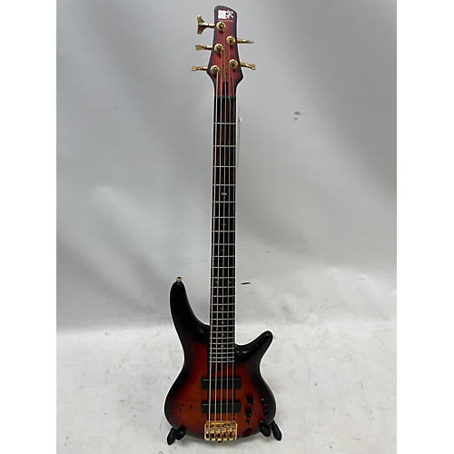 Ibanez Used Ibanez SR805 5 String Burl Cherry Burst Electric Bass Guitar Burl Cherry Burst