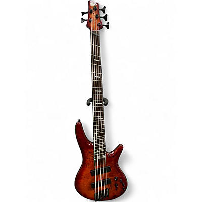 Used Ibanez SRMS805 Crimson Red Trans Electric Bass Guitar