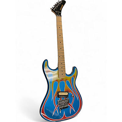 Used Kramer Baretta Blue Sparkle with Flames Solid Body Electric Guitar