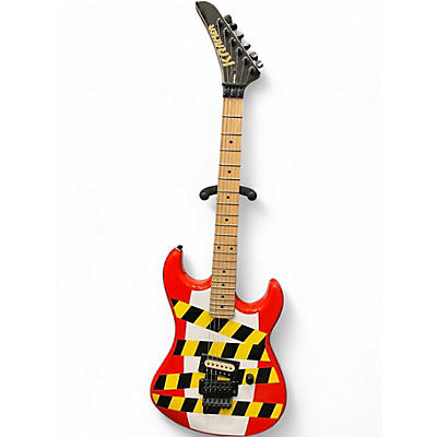 Used Kramer Baretta "Danger Zone" Custom Graphic Warning Tape on White Red Solid Body Electric Guitar