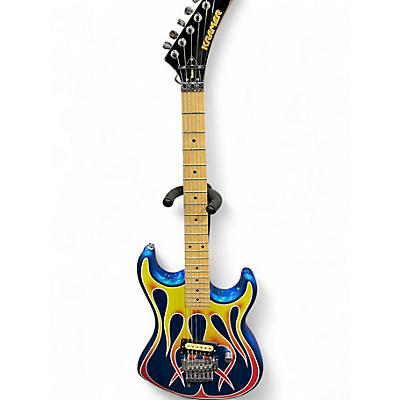 Used Kramer Baretta Hot Rod BLue Sparkle and Rad Flame Decal Solid Body Electric Guitar