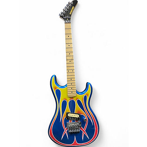 Used Kramer Baretta Hot Rod Blue Sparkle With Flames Solid Body Electric Guitar Blue Sparkle With Flames