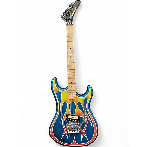 Used Kramer Baretta Hot Rod Blue Sparkle with Flames Solid Body Electric Guitar Blue Sparkle with Flames