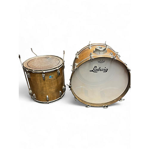 Used Ludwig 2 Piece Classic Maple 70's Blue Olive Badge 2 Piece 22 16 Mahogany Stain Drum Kit Mahogany Stain