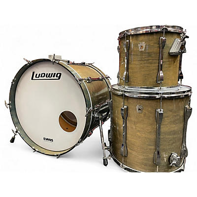 Used Ludwig 3 Piece 80s Keystone Emerald Gloss Natural Drum Kit