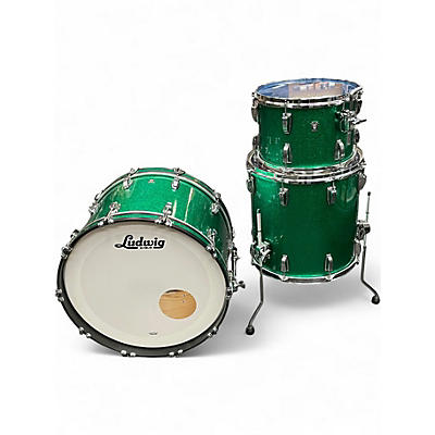Used Ludwig 3 Piece Classic Oak Green Sparkle Drum Kit