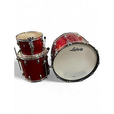 Used Ludwig 3 Piece Pro Beat Classic Maple Shell Pack Red Sparkle Drum Kit