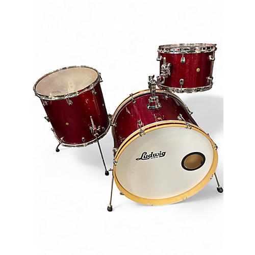 Used Ludwig 3 Piece Signet red red sparkle Drum Kit red sparkle