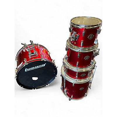 Used Ludwig 5 Piece Accent Candy Apple Red Metallic Drum Kit