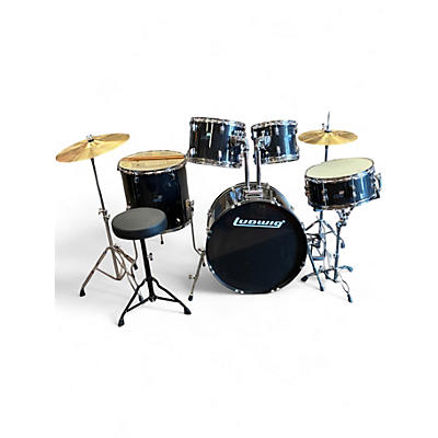 Used Ludwig 5 Piece BackBeat 5-Piece Drum Set With Hardware and Cymbals Black SPARKLE Drum Kit