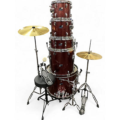 Used Ludwig 5 Piece Backbeat Complete W/Cymbals and Hardware Red Sparkle Drum Kit