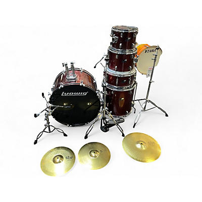 Used Ludwig 5 Piece Backbeat Red sparkle Drum Kit
