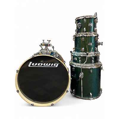 Used Ludwig 5 Piece ELEMENT EVOLUTION green sparkle Drum Kit