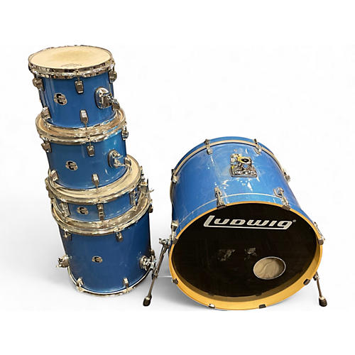 Used Ludwig 5 Piece Element Evolution Blue Sparkle Drum Kit Blue Sparkle