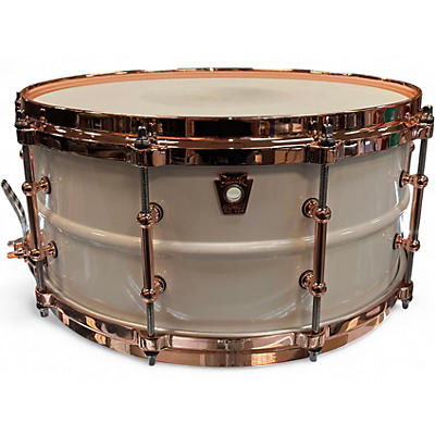 Used Ludwig 6.5X14 Polar Phonic Brass Snare Drum With Copper Hardware White Drum