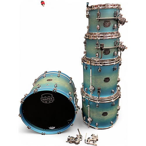 Used Mapex 5 Piece Saturn Evolution Hybrid Azure Burst Drum Kit Azure Burst