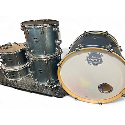 Used Mapex 5 Piece mars birch drum set blue sparkle Drum Kit