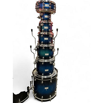 Used Mapex 7 Piece Saturn Series Blue to Black Fade Sparkle Drum Kit